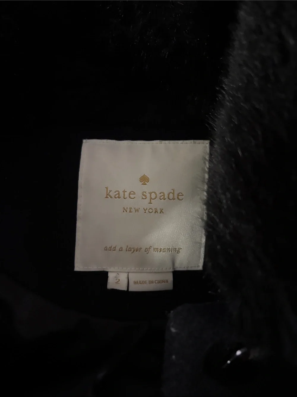 kate spade Black Faux-Fur Trim Wool Pea Coat